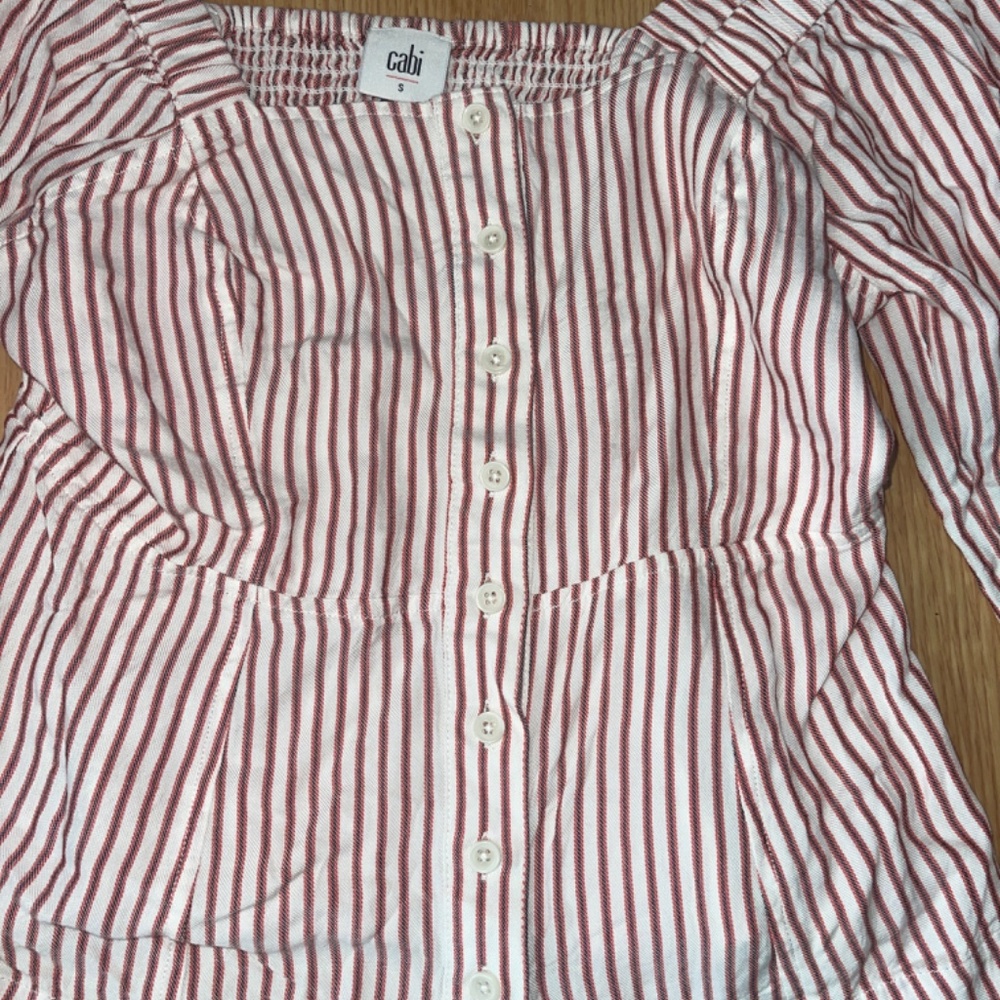 CAbi Red and White Striped Puff Long Sleeve Smocked Back Top / Blouse Size Small - Picture 5 of 8